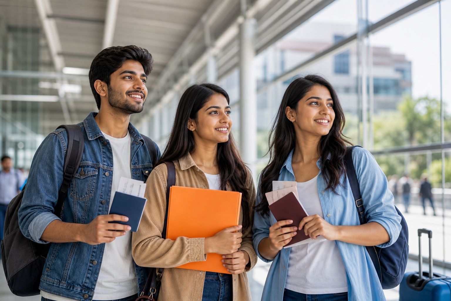 Indian students with passports preparing for international study